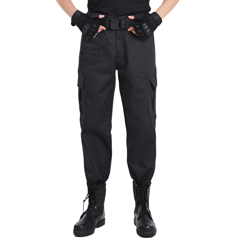 Black military combat trousers