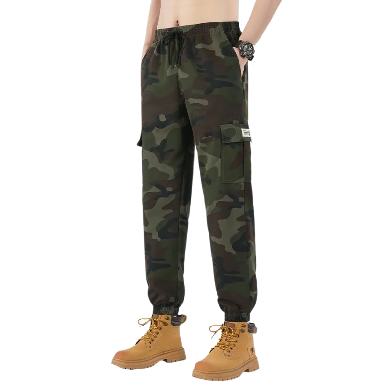 Camo cargo pants with drawstring