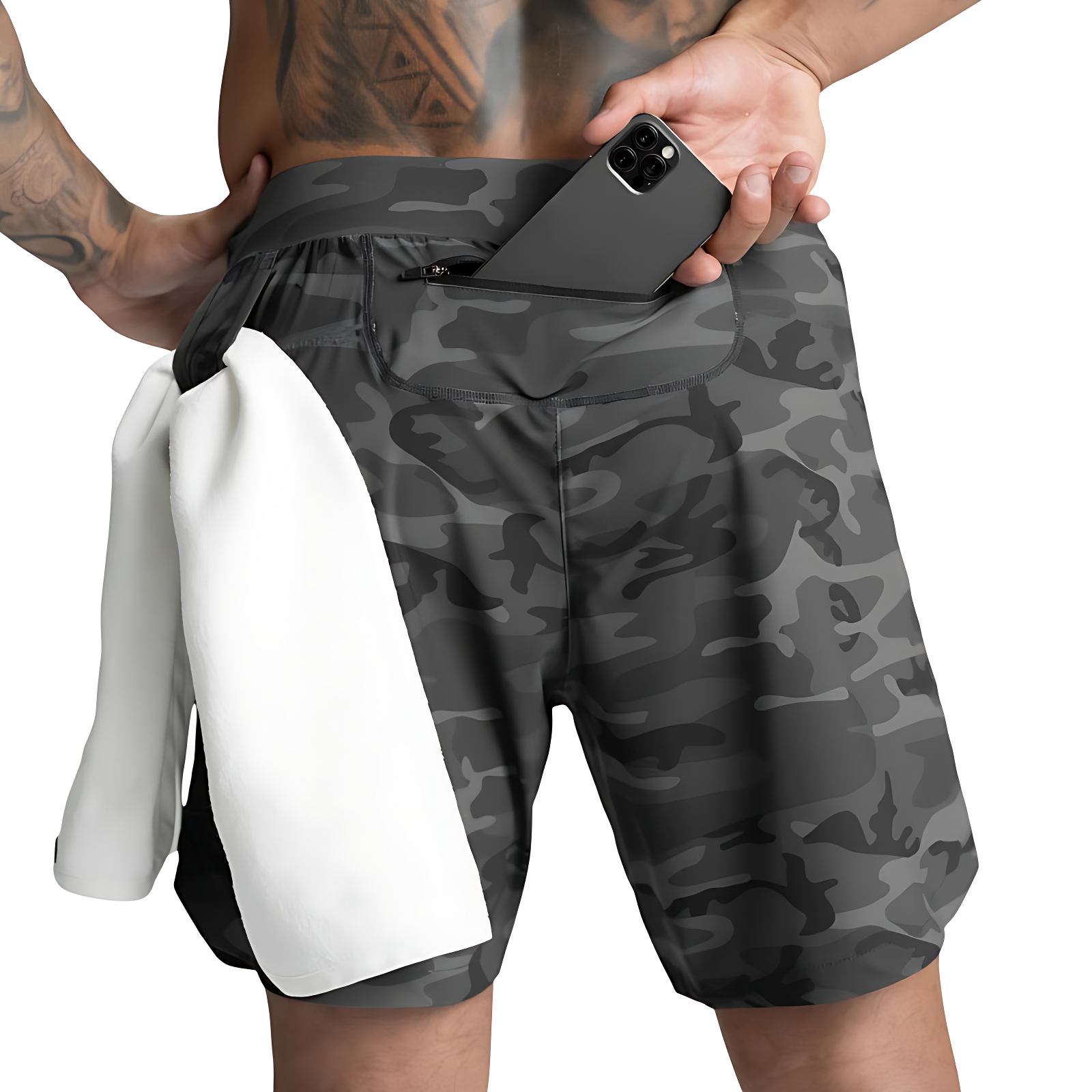 Camo running shorts mens