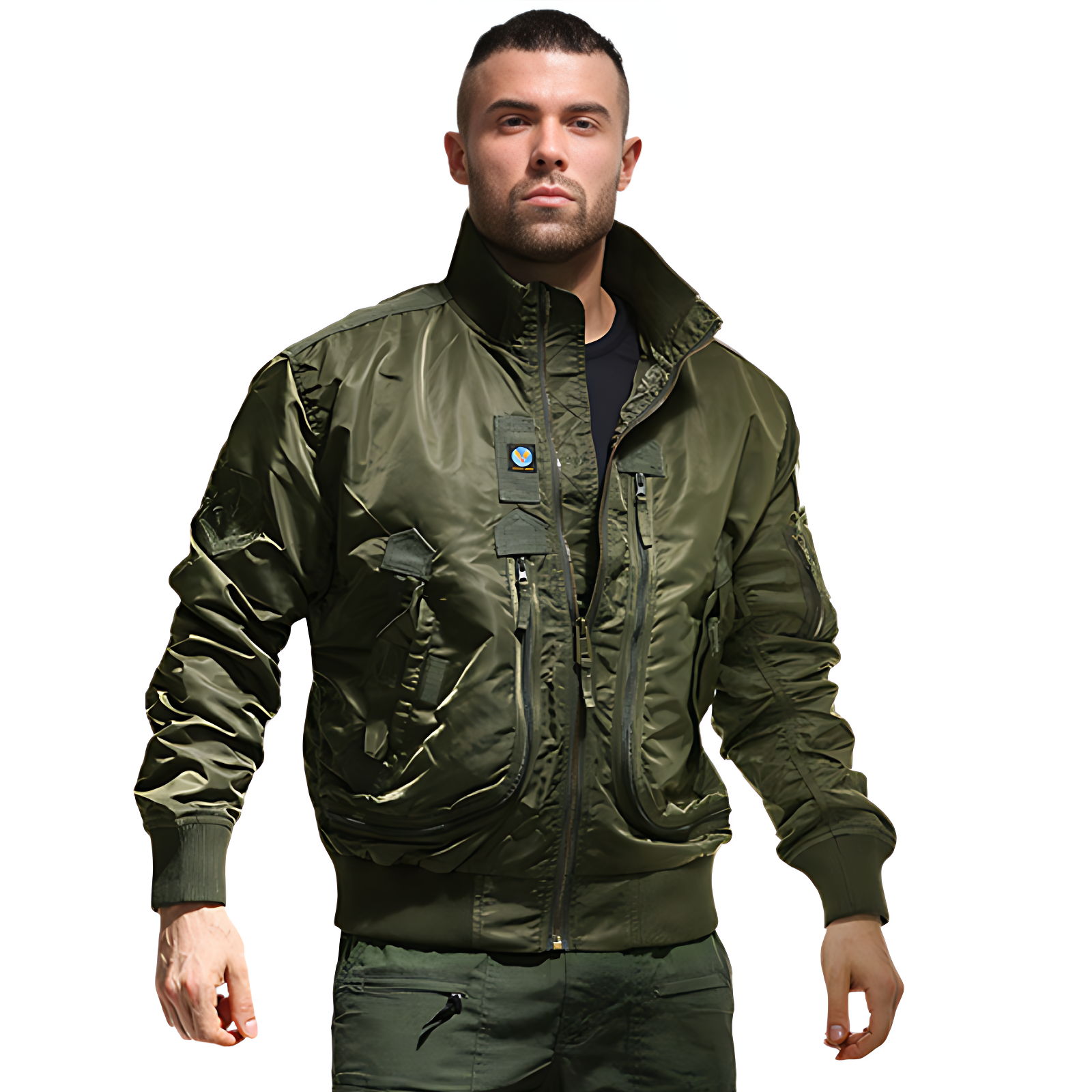 Green camo bomber jacket