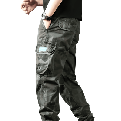 Grey camouflage trousers