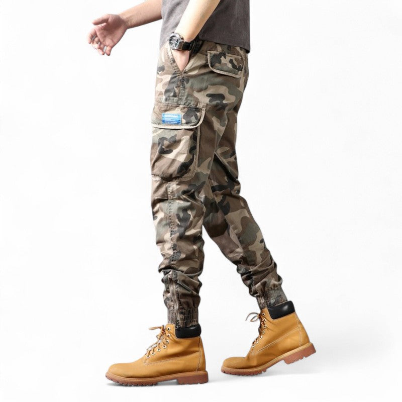 Grey camouflage trousers