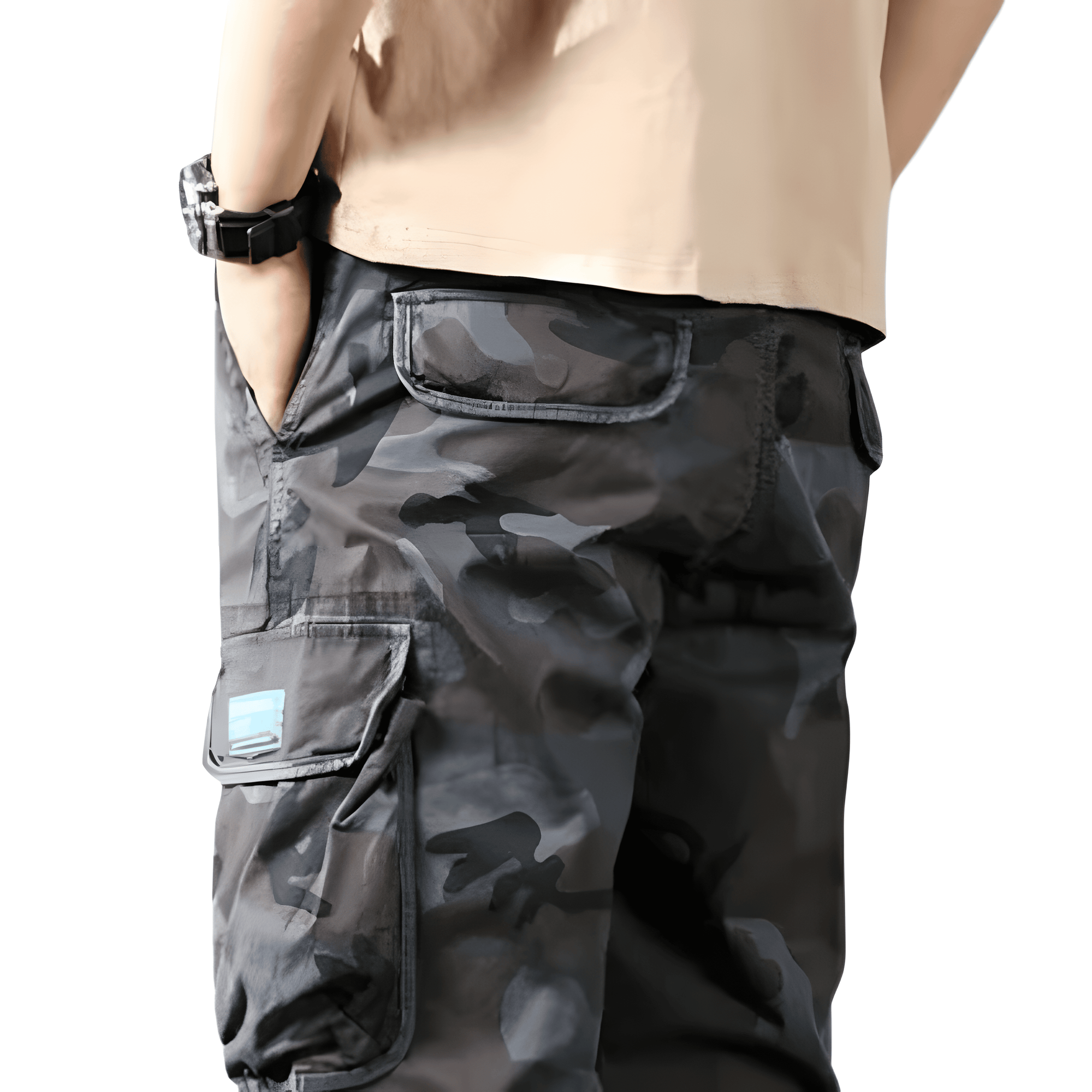 Grey camouflage trousers