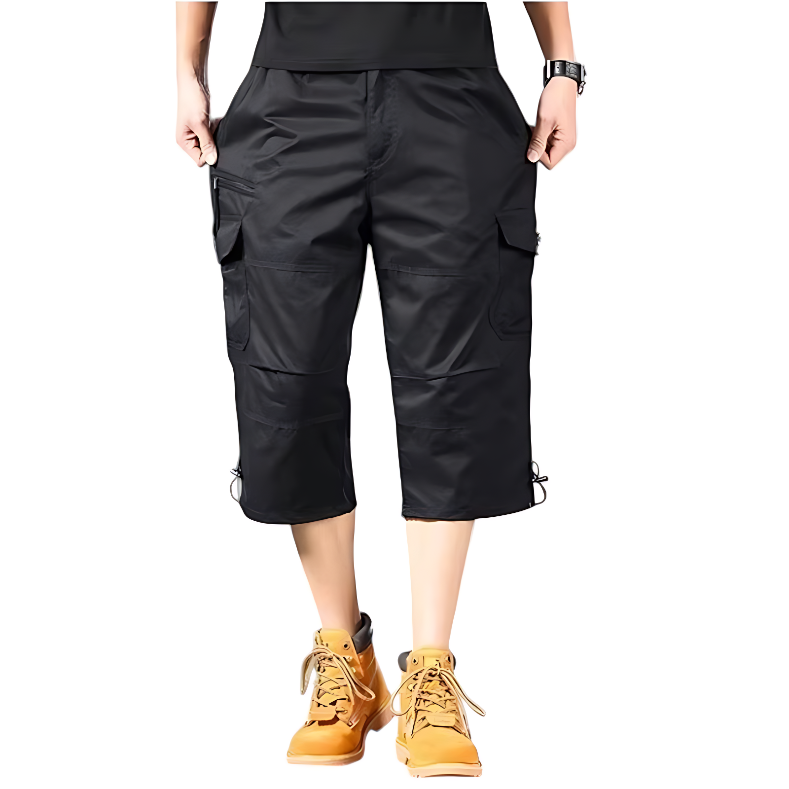 Mens Black Cargo Below The Knee Shorts