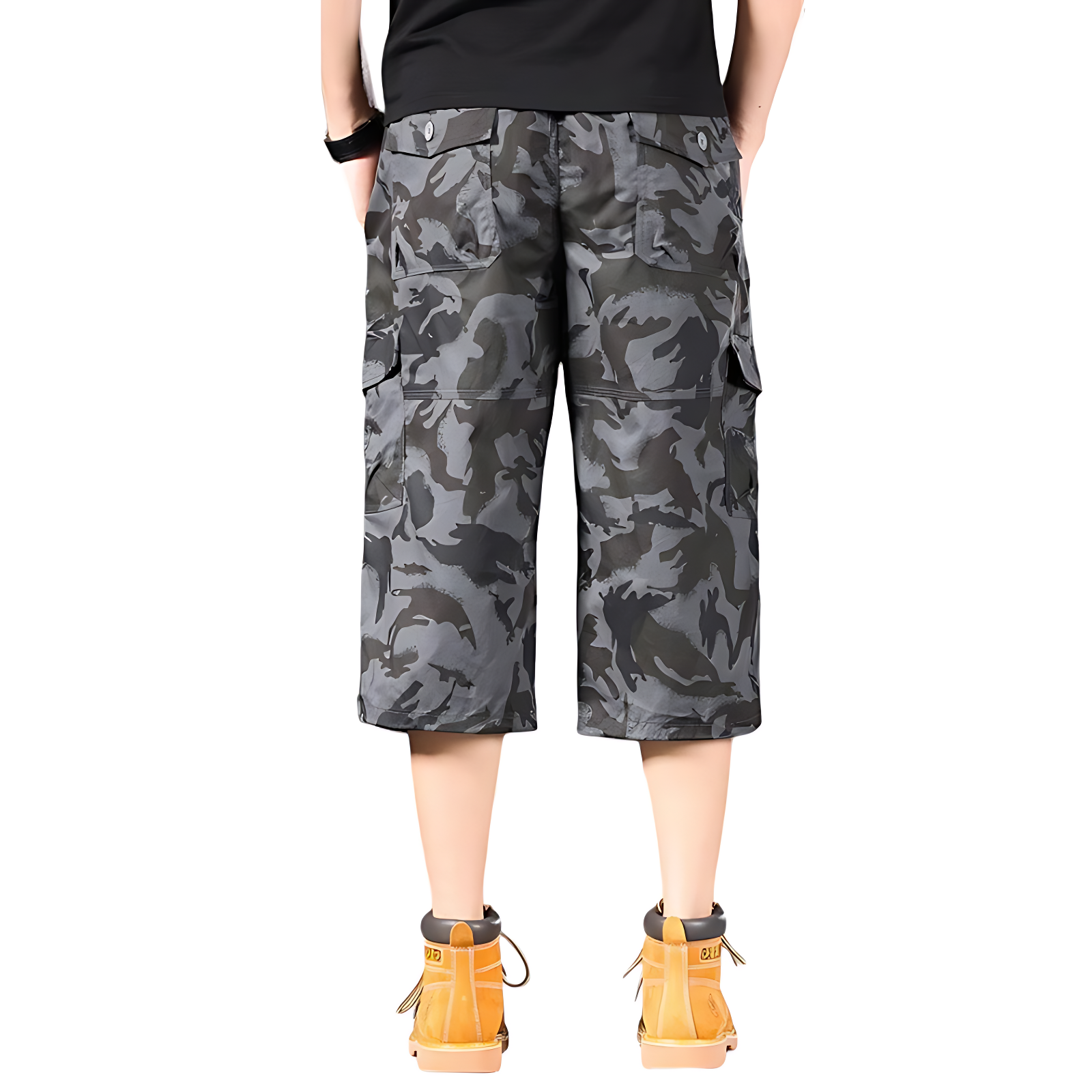 Mens Black Cargo Below The Knee Shorts