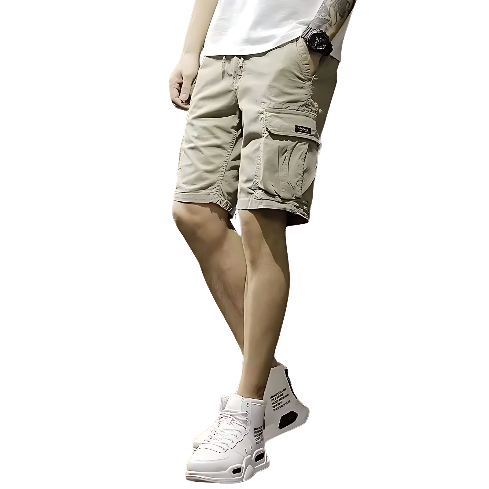 Mens cargo shorts with drawstring waist