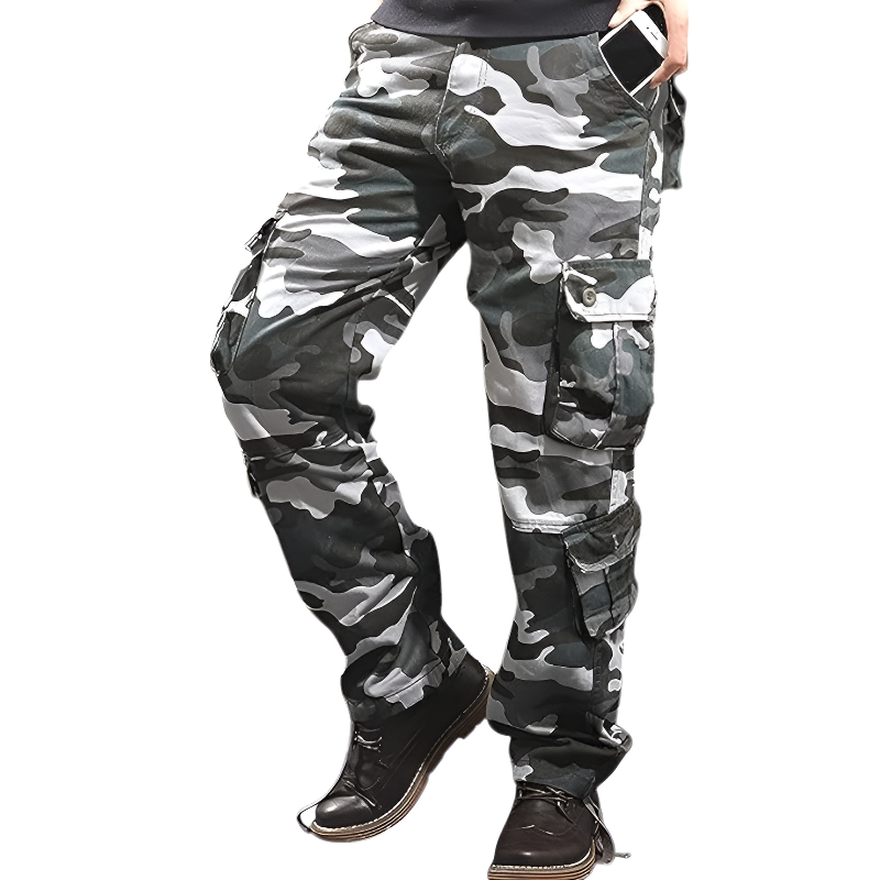 Military camo eight-pocket cargo pants