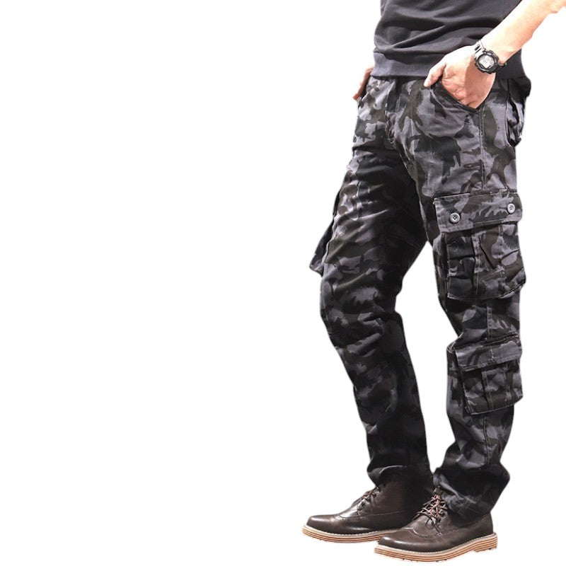 Military camo eight-pocket cargo pants