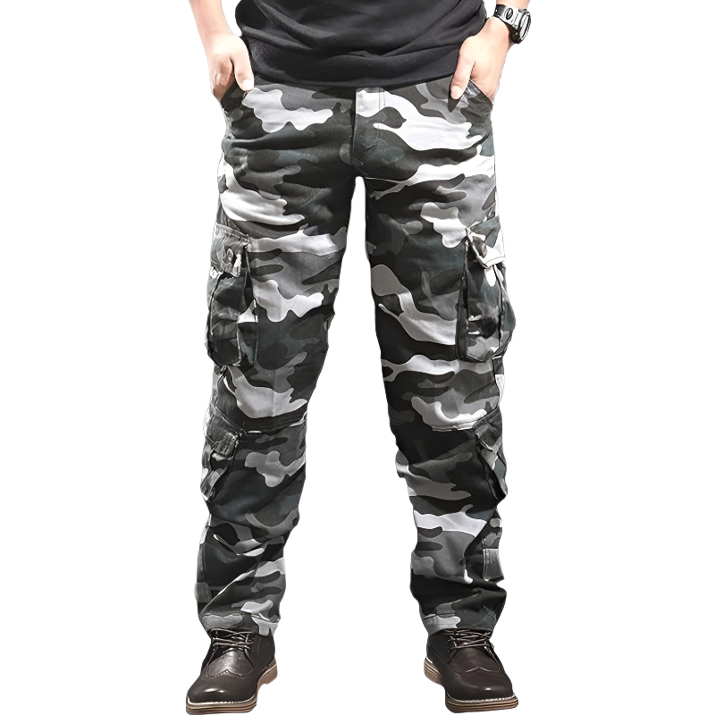Military camo eight-pocket cargo pants