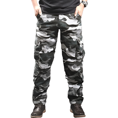 Military camo eight-pocket cargo pants