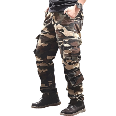Military camo eight-pocket cargo pants