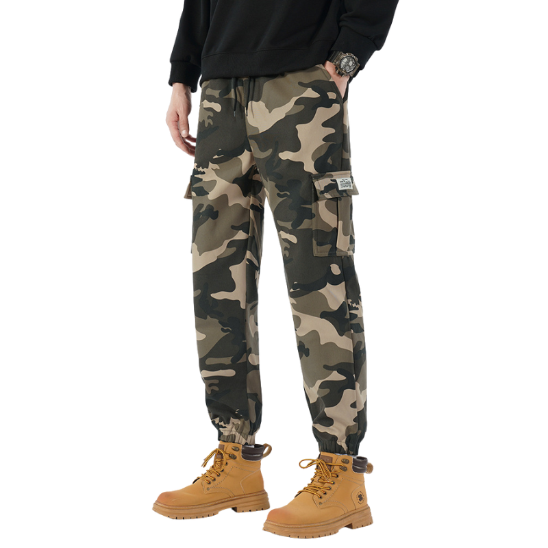 Camo cargo pants with drawstring