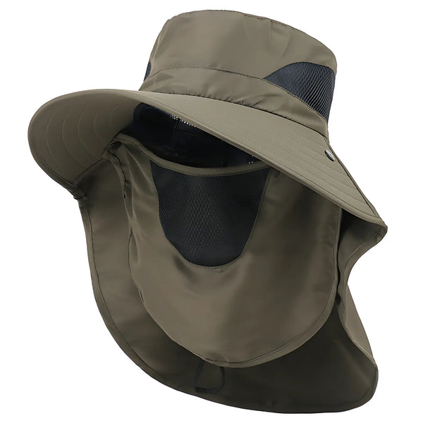 Wide brim hat with neck flap