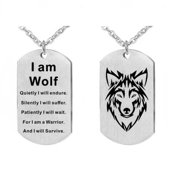 Wolf dog tag necklace