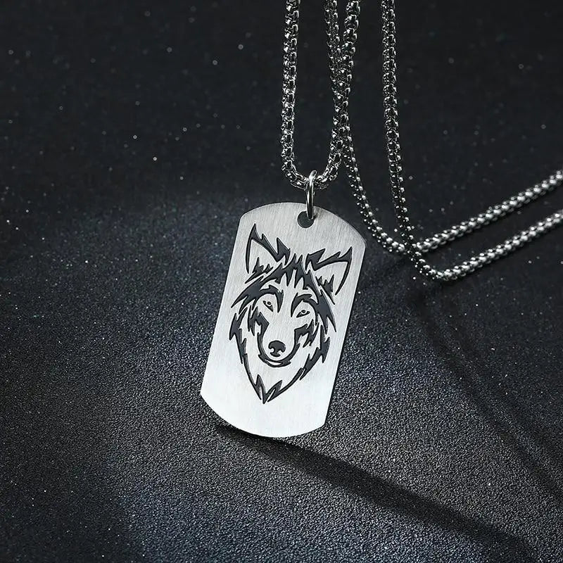 Wolf dog tag necklace