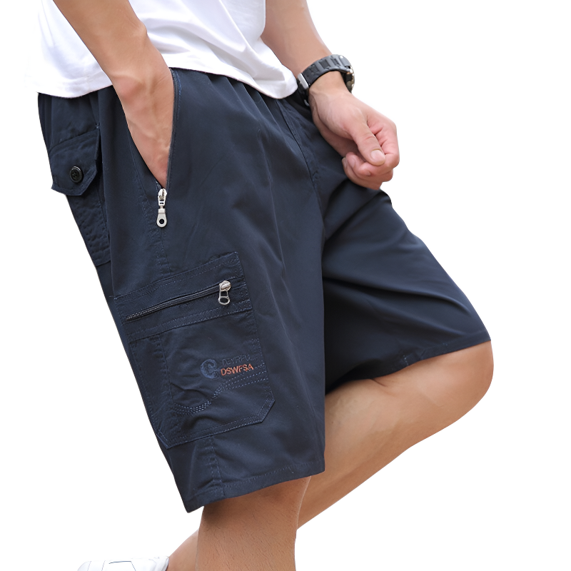 Drawstring tactical zipper cargo shorts
