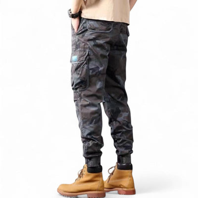 Grey camouflage trousers