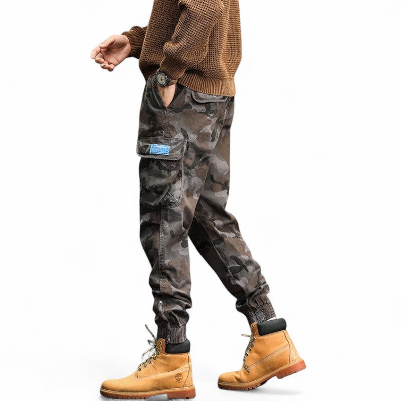 Grey camouflage trousers