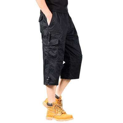 Mens Black Cargo Below The Knee Shorts