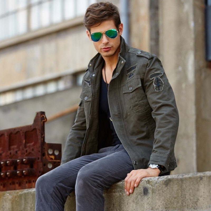 Mens military jacket with patches