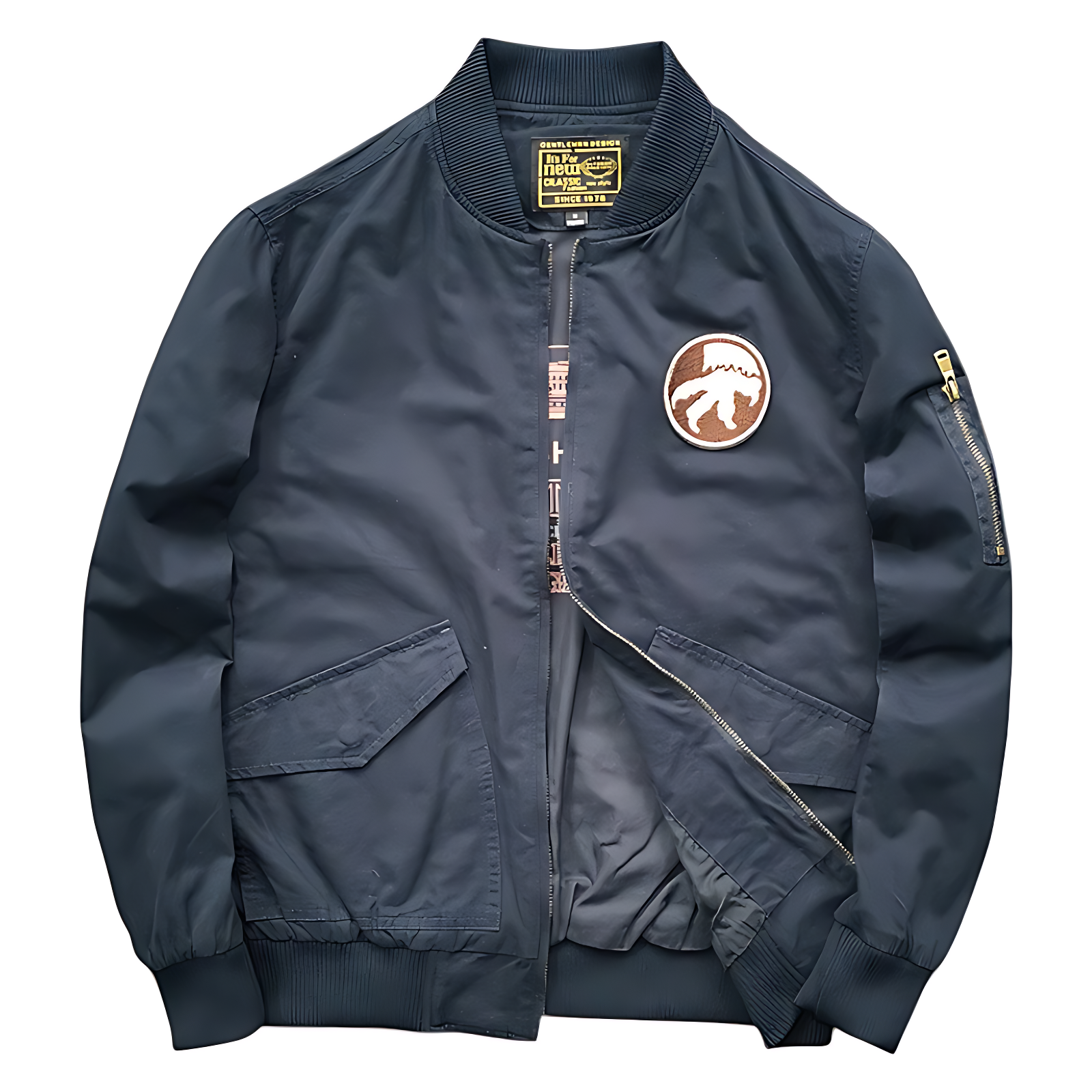 Military bomber jacket with patches